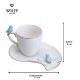 Xicara 90ml Café Porcelana Cute Birds Azul Design Plate